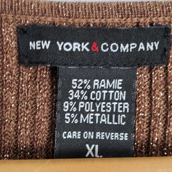 Y2K New York & Company Brown V-neck Stretchy Light Sweater Beads Sequins XL - Picture 4 of 7